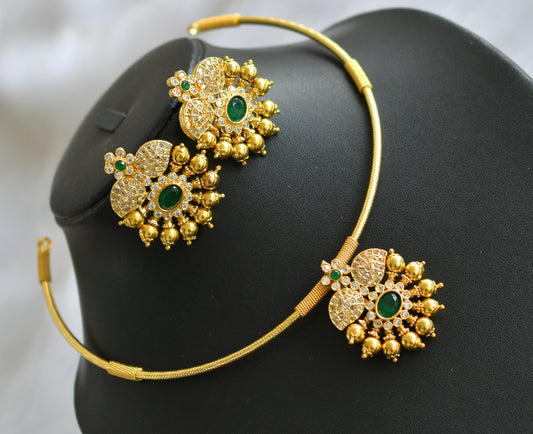 Gold tone white-green mango hasli necklace set dj-39867