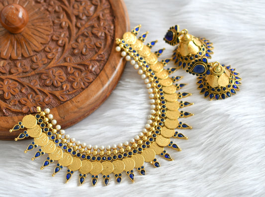 Antique pearl blue Lakshmi coin necklace set dj-02161