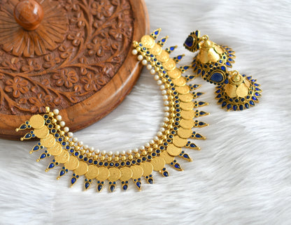 Antique pearl blue Lakshmi coin necklace set dj-02161