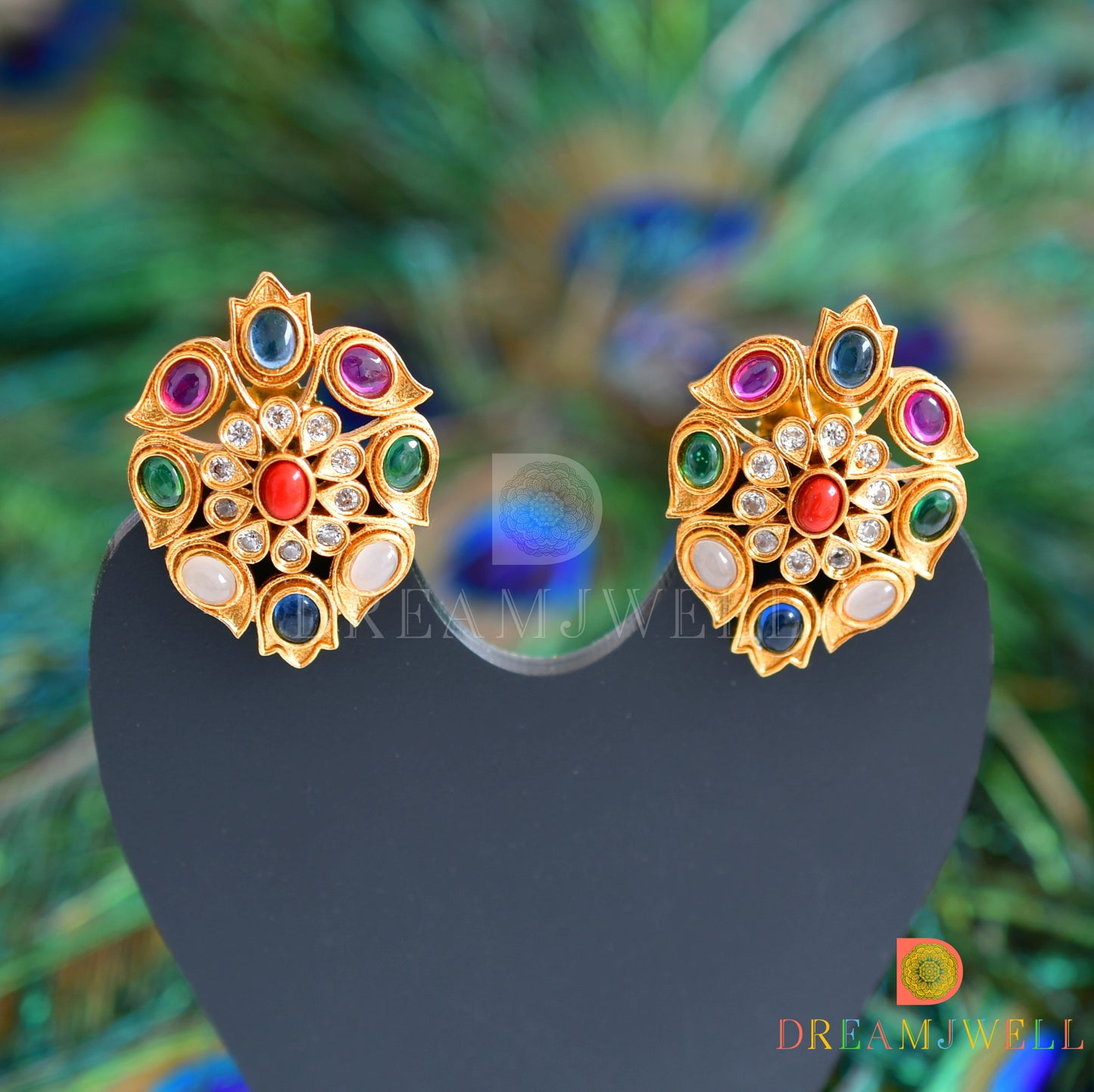 Matte finish navarathana stud/earrings dj-36073