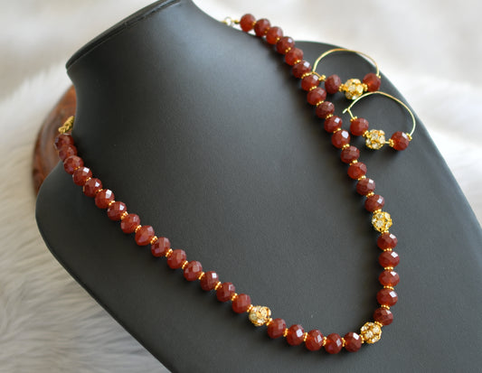 Gold tone maroon agate beaded necklace set dj-18866