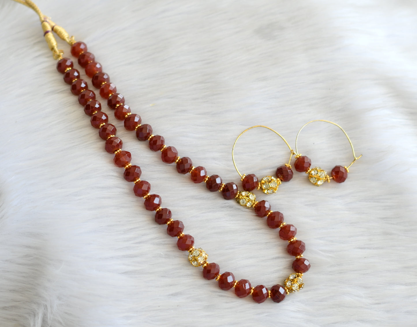 Gold tone maroon agate beaded necklace set dj-18866