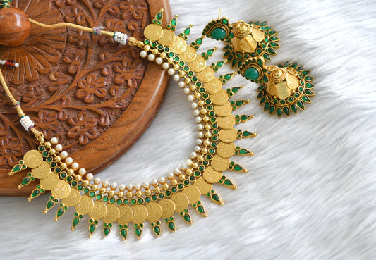 Antique pearl Green Lakshmi coin necklace set dj-02162