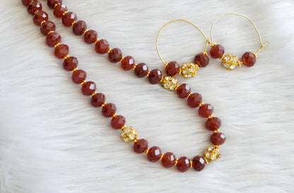 Gold tone maroon agate beaded necklace set dj-18866