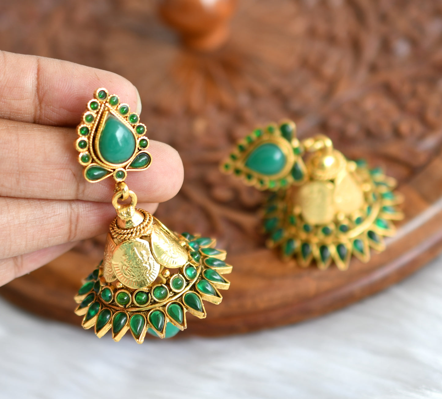 Antique pearl Green Lakshmi coin necklace set dj-02162