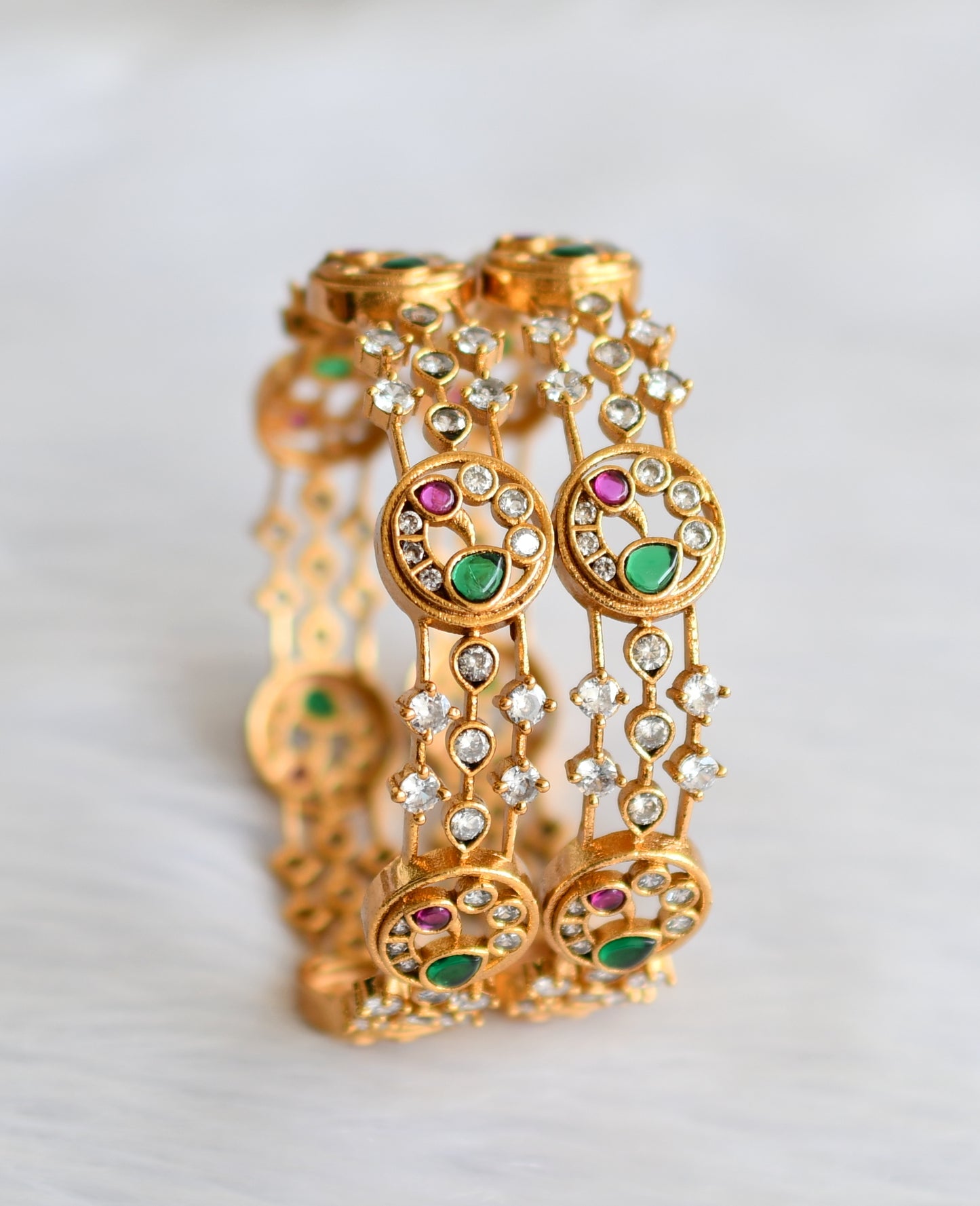 Matte finish kemp-green-white peacock bangles(2.6) dj-39843