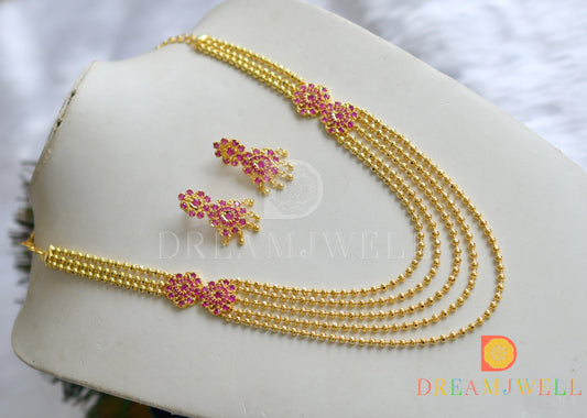 Gold tone multi layer ruby-green necklace set dj-01293