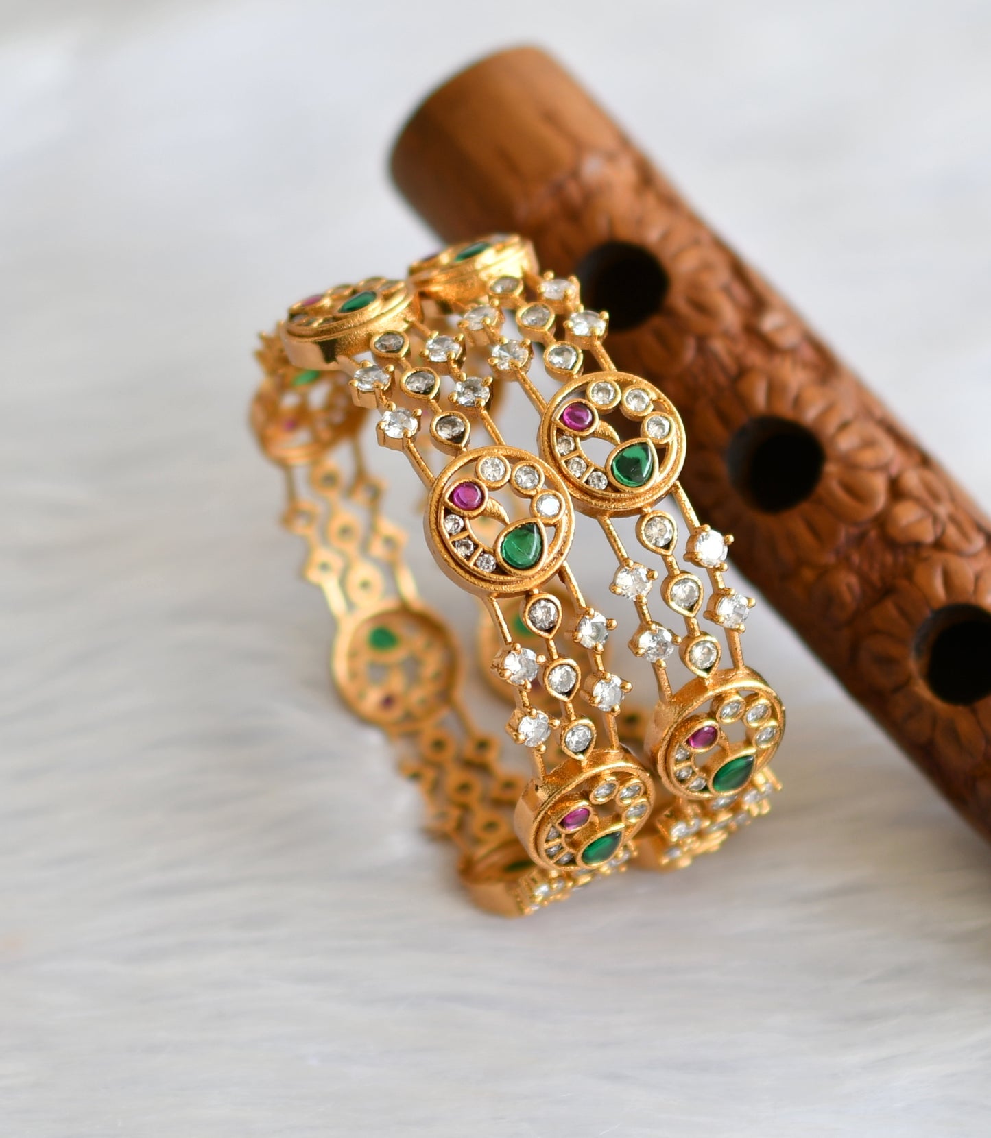 Matte finish kemp-green-white peacock bangles(2.6) dj-39843