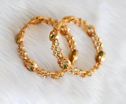 Matte finish kemp-green-white peacock bangles(2.6) dj-39843