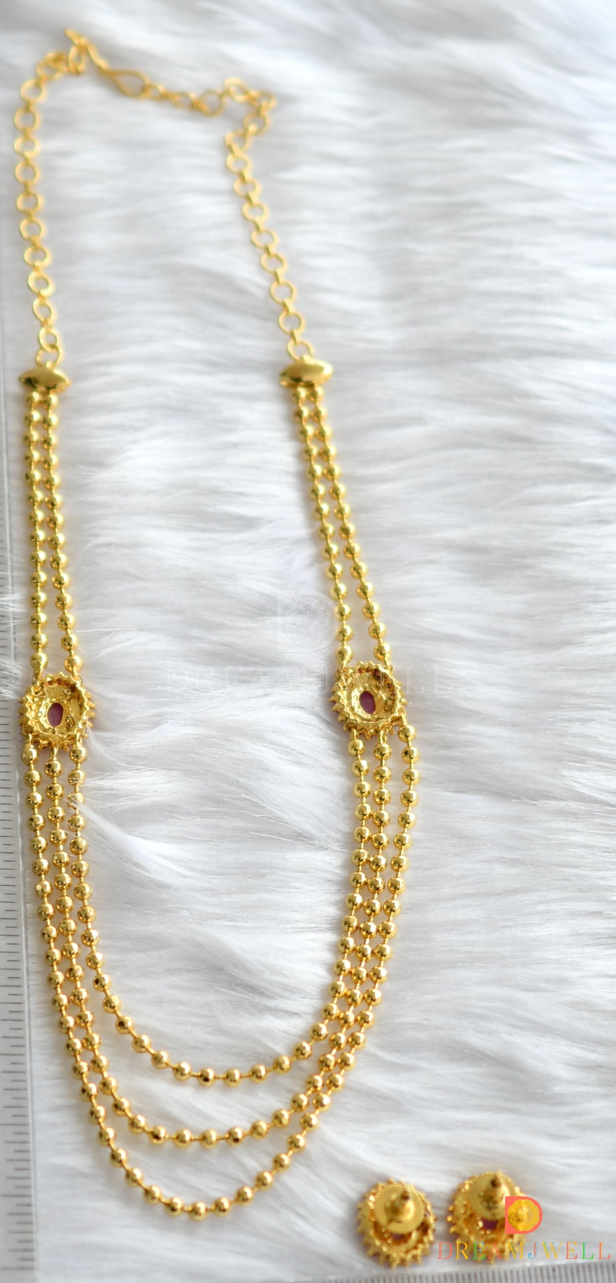 Gold tone multi layer ruby necklace set dj-01294