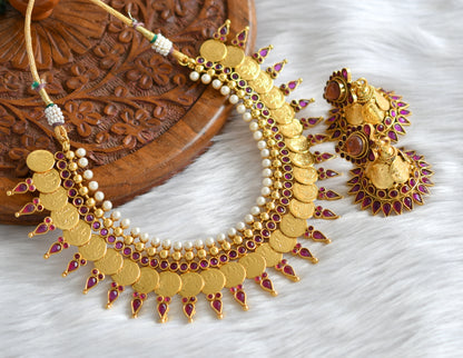 Antique pearl purple Lakshmi coin necklace set dj-02165