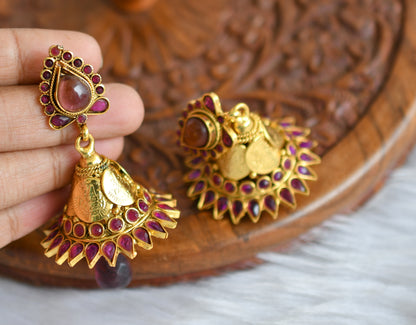 Antique pearl purple Lakshmi coin necklace set dj-02165