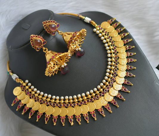 Antique pearl purple Lakshmi coin necklace set dj-02165