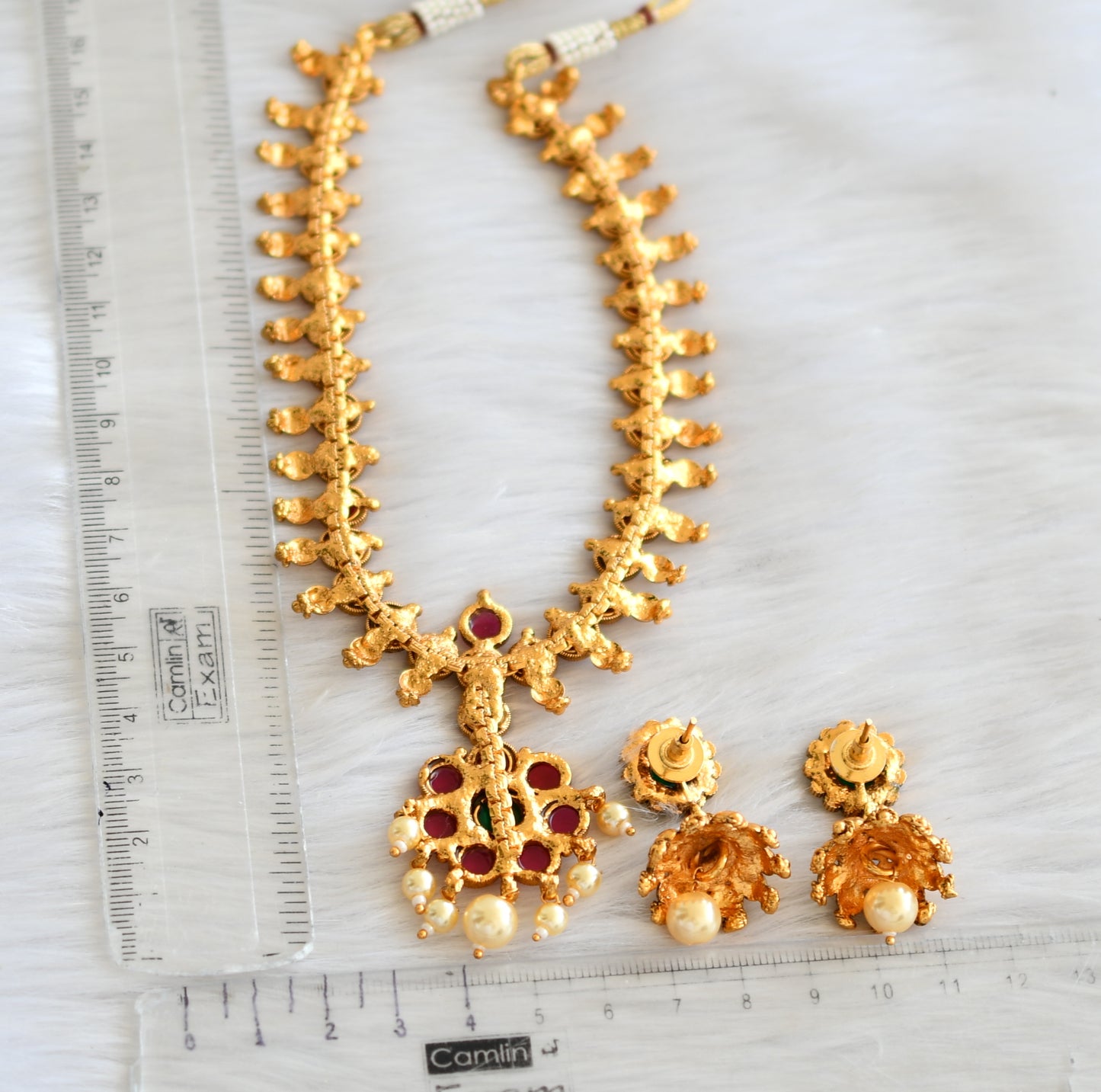 Antique gold tone kemp-green flower necklace set dj-18872