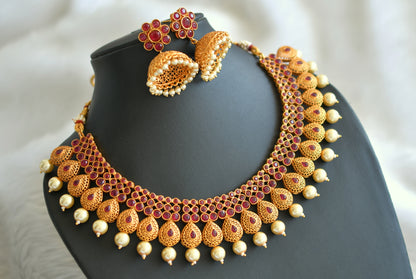 Matte finish ruby pearl necklace set dj-18846