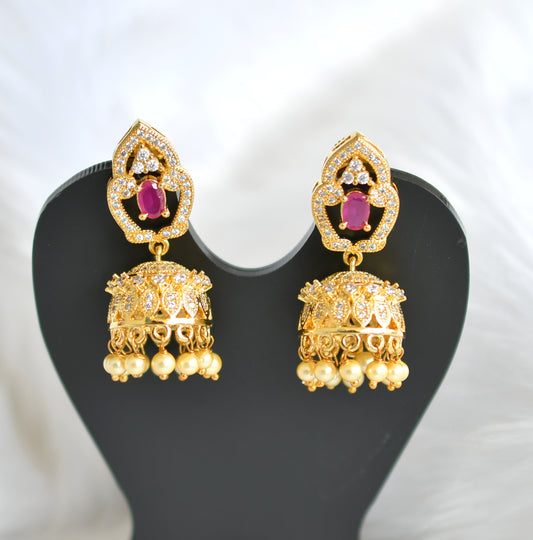 Gold plated cz-ruby-white jhumkka dj-02192