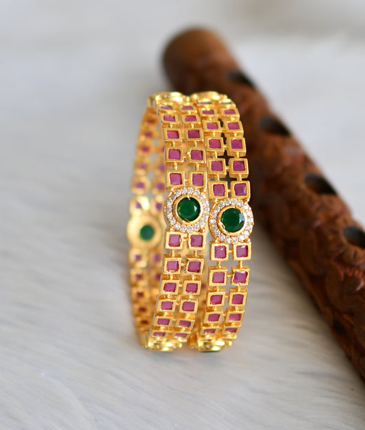 Gold tone block ruby-emerald-white bangles(2.4) dj-39851