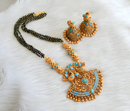 Matte finish skyblue peacock long mangalsutra set dj-18839