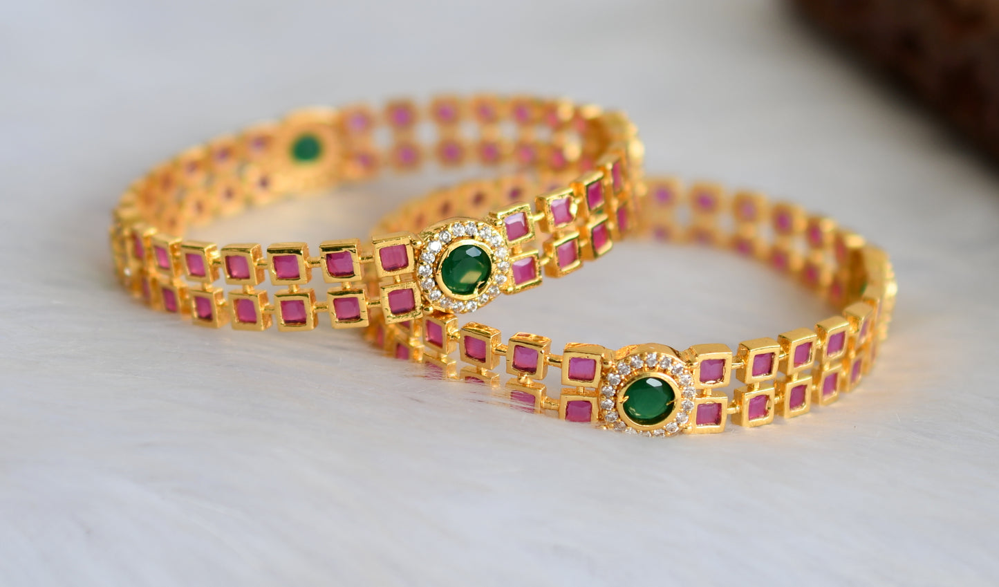 Gold tone block ruby-emerald-white bangles (2.8) dj-39853