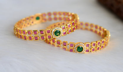 Gold tone block ruby-emerald-white bangles(2.6) dj-39852