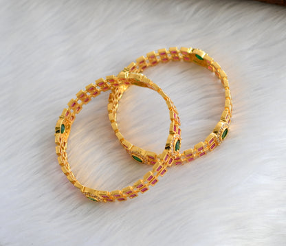 Gold tone block ruby-emerald-white bangles(2.6) dj-39852