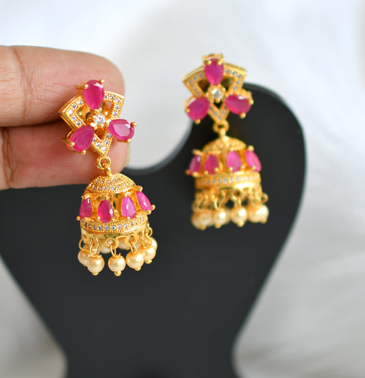 Gold plated cz-ruby jhumkka dj-02189