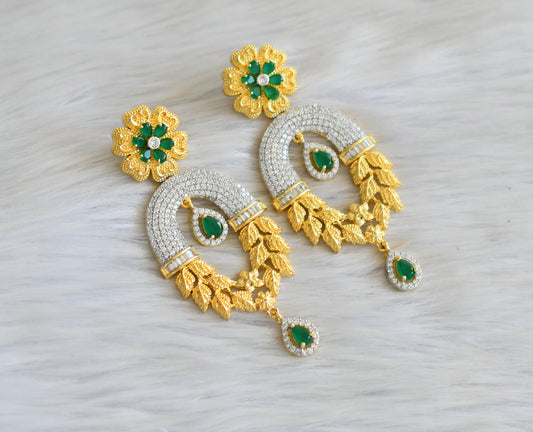 Two tone cz emerald-white flower long earrings dj-18862