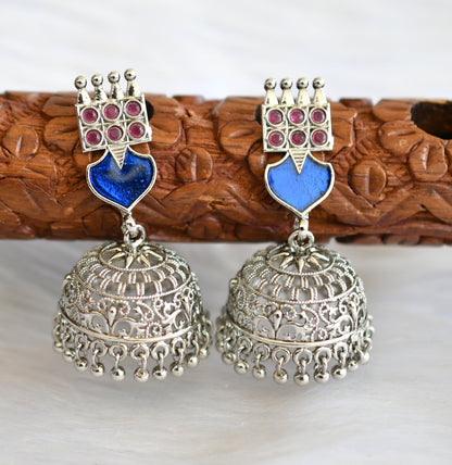 Silver tone pink-blue palakka Kerala style necklace set dj-40647