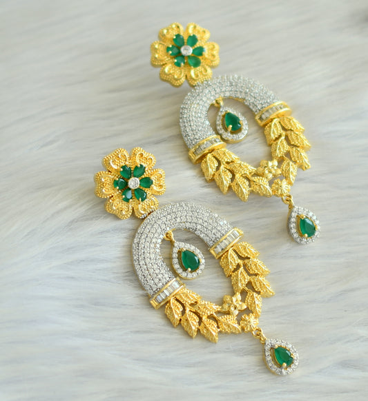 Two tone cz emerald-white flower long earrings dj-18862