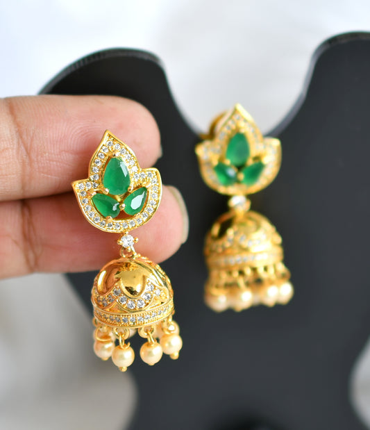 Gold plated cz-emerald-white jhumkka dj-02194