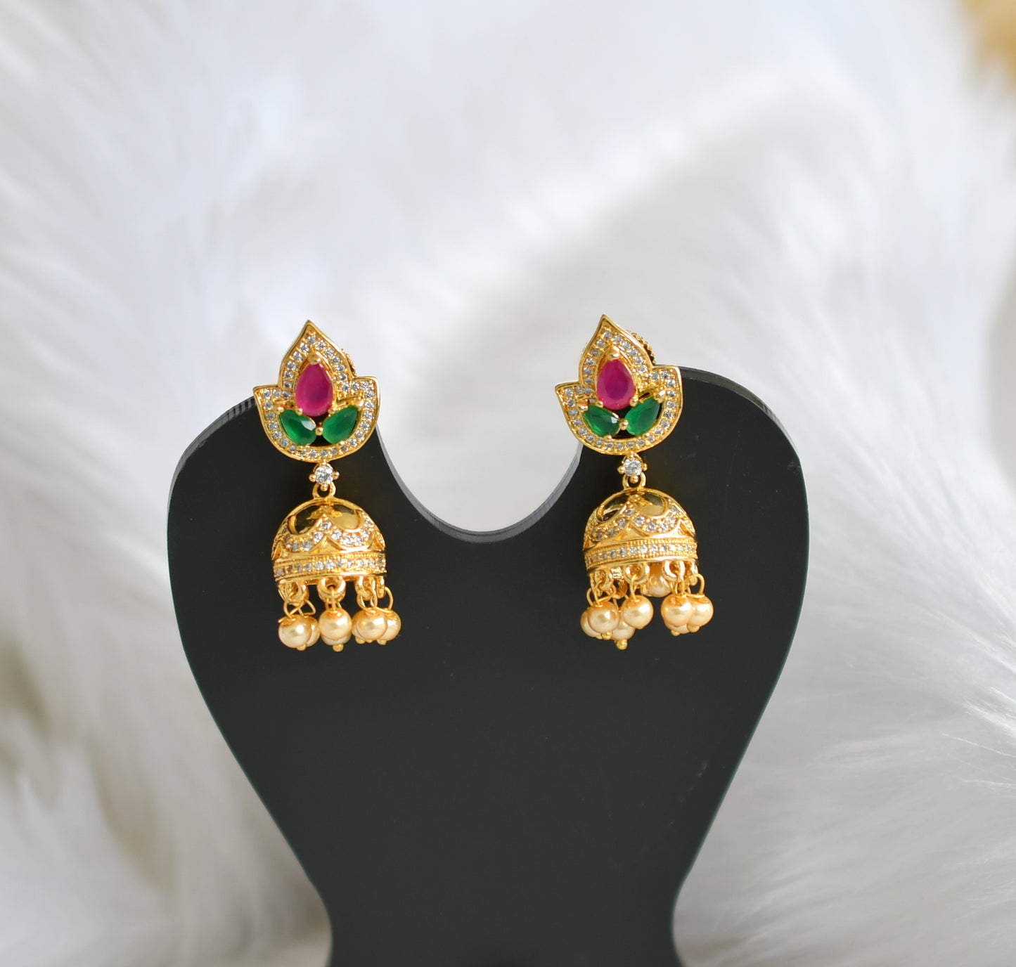 Gold plated Cz-emerald-ruby-white jhumkka dj-02195