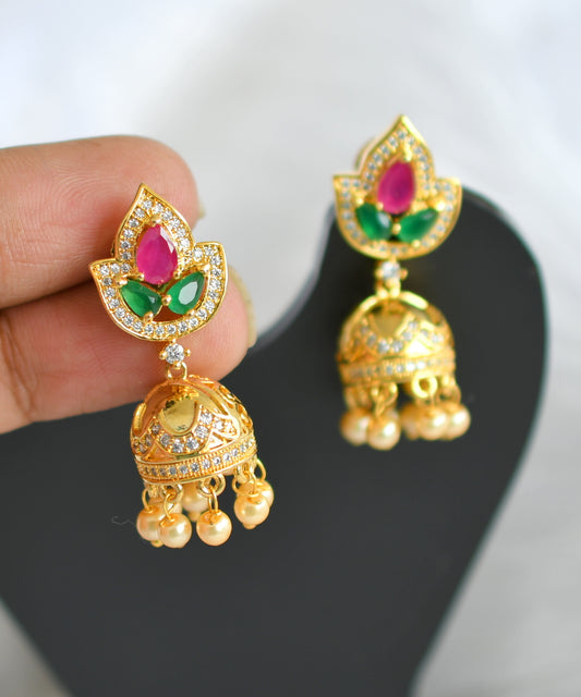 Gold plated Cz-emerald-ruby-white jhumkka dj-02195