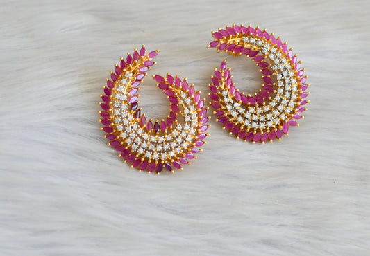 Gold tone cz ruby-white big earrings dj-18860