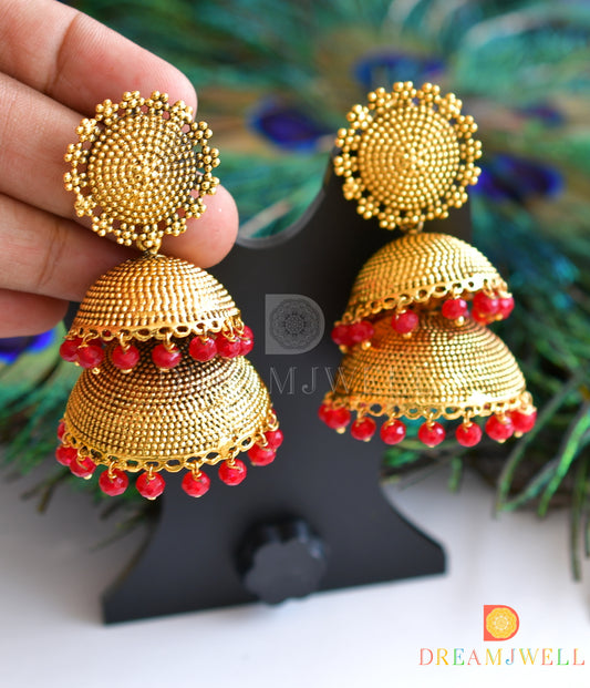 Antique red designer step jhumkka dj-05107