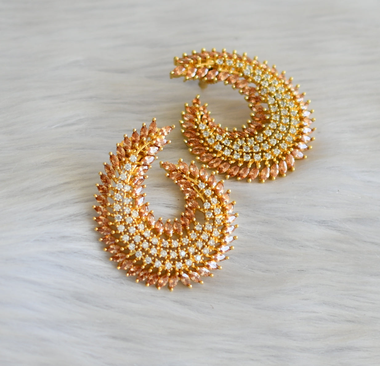 Gold tone cz white-gold color stone big earrings dj-18859