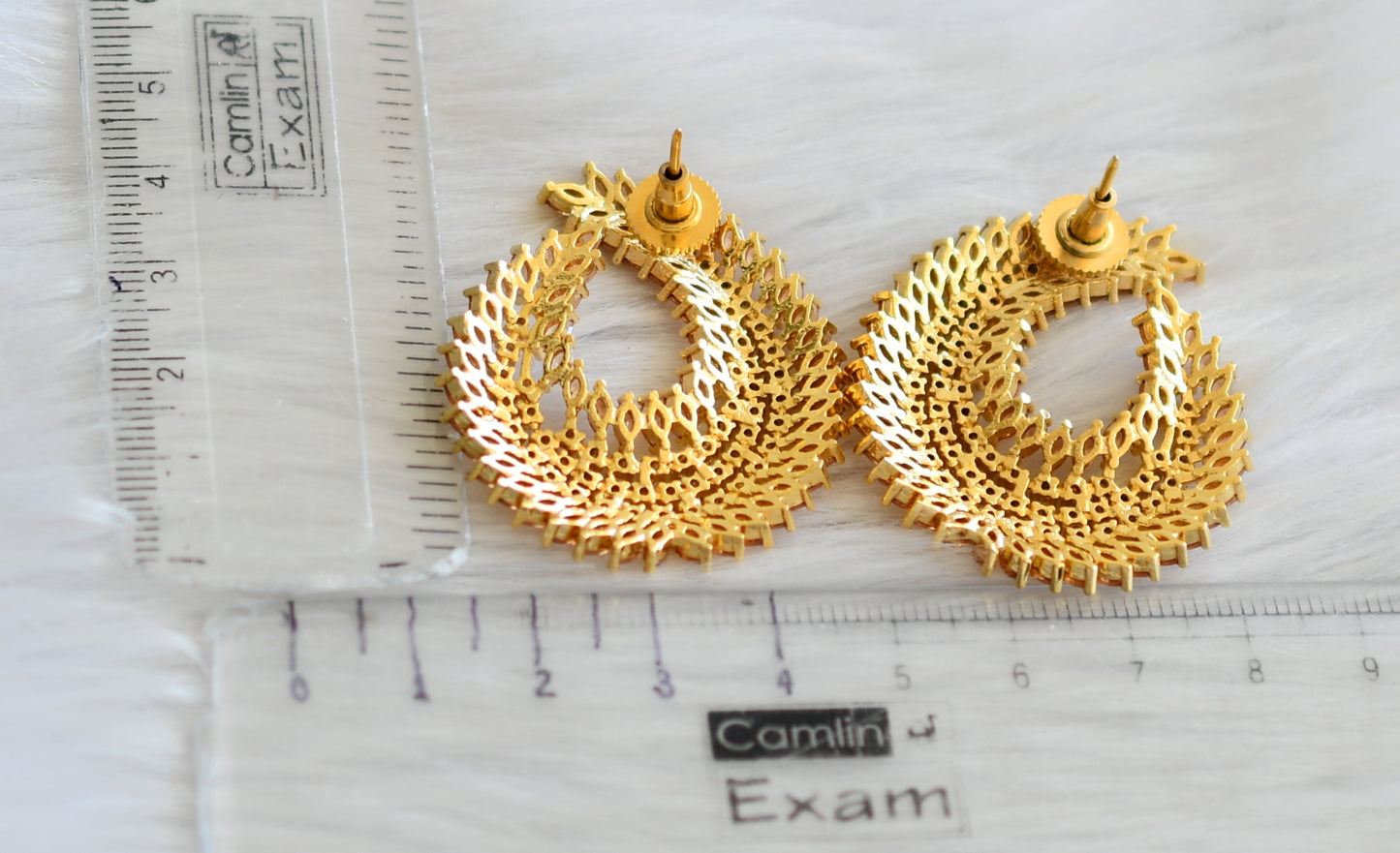 Gold tone cz white-gold color stone big earrings dj-18859