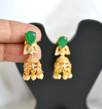 Gold plated cz-emerald-white jhumkka dj-02197