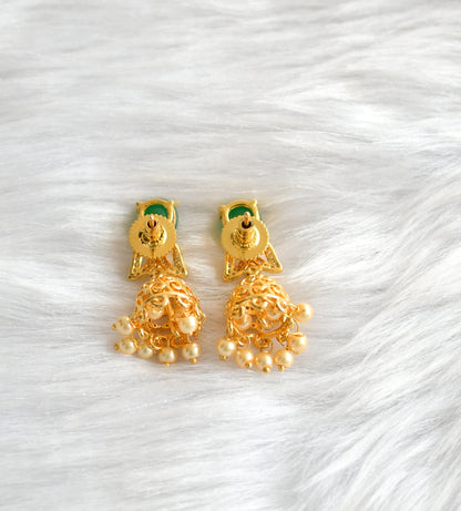 Gold plated cz-emerald-white jhumkka dj-02197