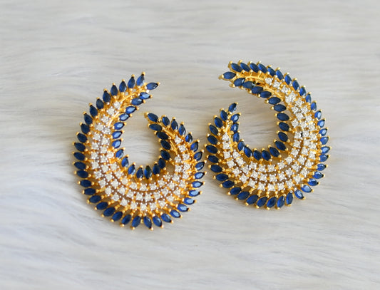 Gold tone cz white-blue big earrings dj-18856