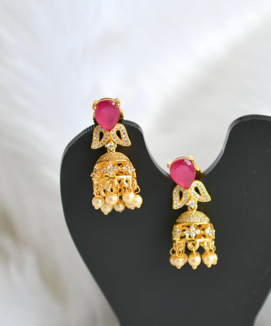 Gold plated cz-ruby-White jhumkka dj-02196