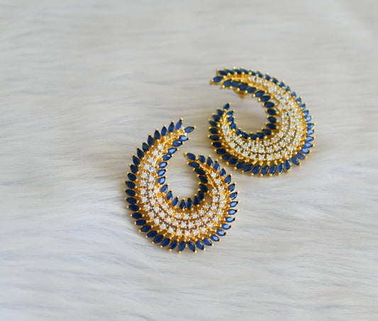 Gold tone cz white-blue big earrings dj-18856