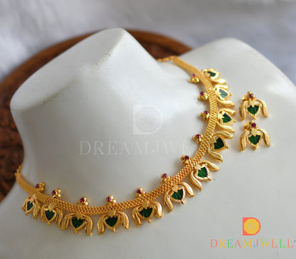 Gold tone green Palakka Lotus designer necklace set dj-35355