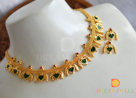 Gold tone green Palakka Lotus designer necklace set dj-35355