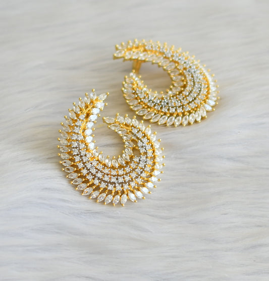 Gold tone cz white big earrings dj-18858