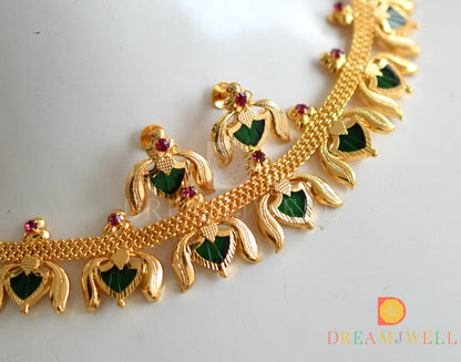 Gold tone green Palakka Lotus designer necklace set dj-35355