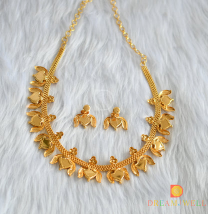 Gold tone green Palakka Lotus designer necklace set dj-35355