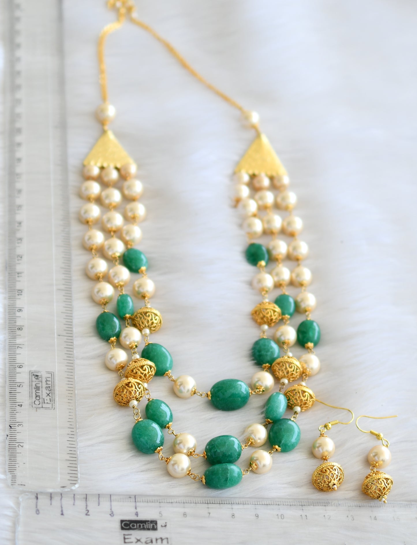 Antique green-pearl multi layer necklace set dj-06141