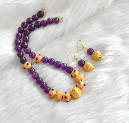 Matte finish purple agates beaded necklace set dj-26492