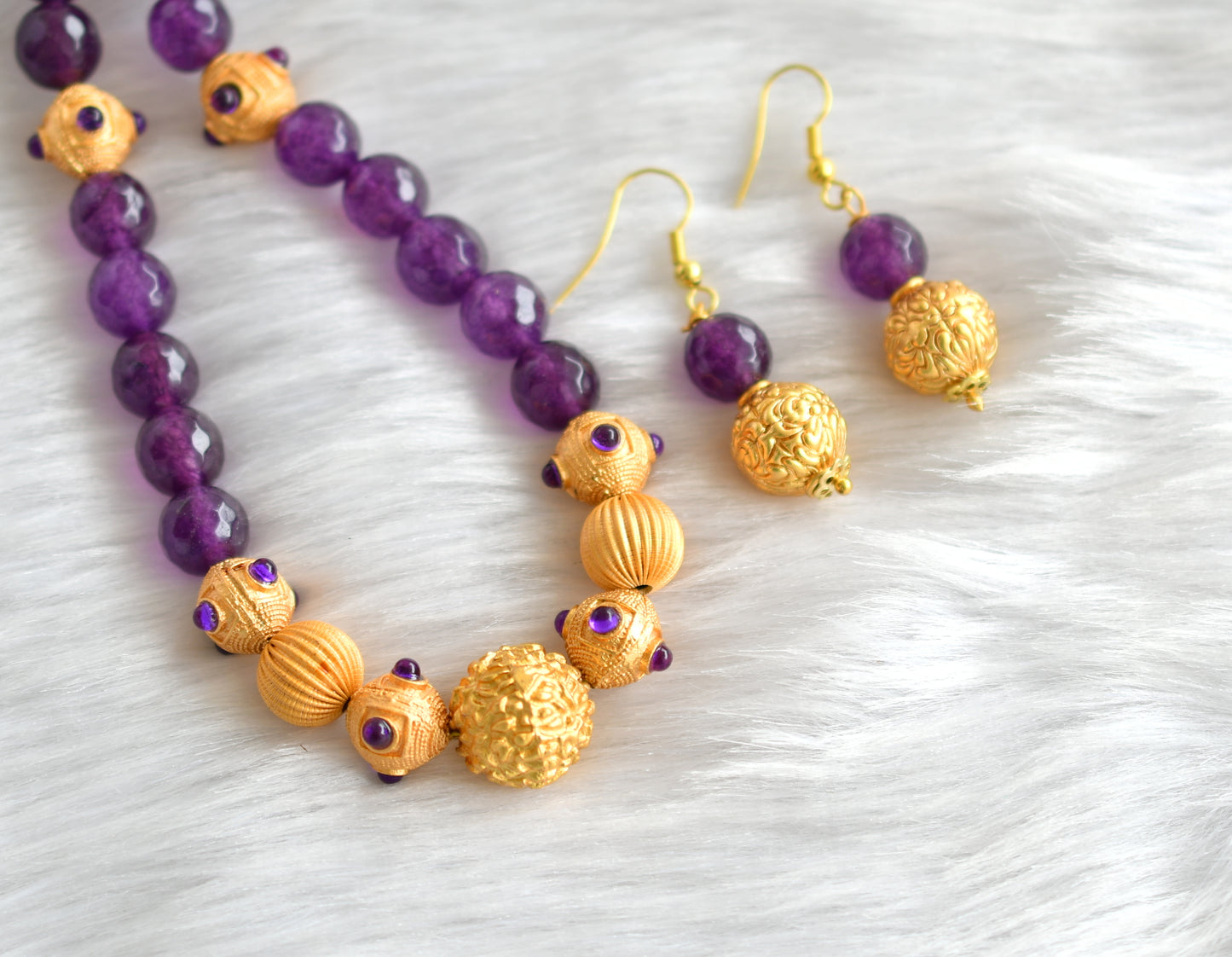 Matte finish purple agates beaded necklace set dj-26492