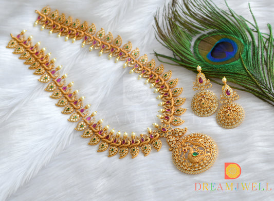 Matte finish real kemp-green mango peacock haar set dj-30837
